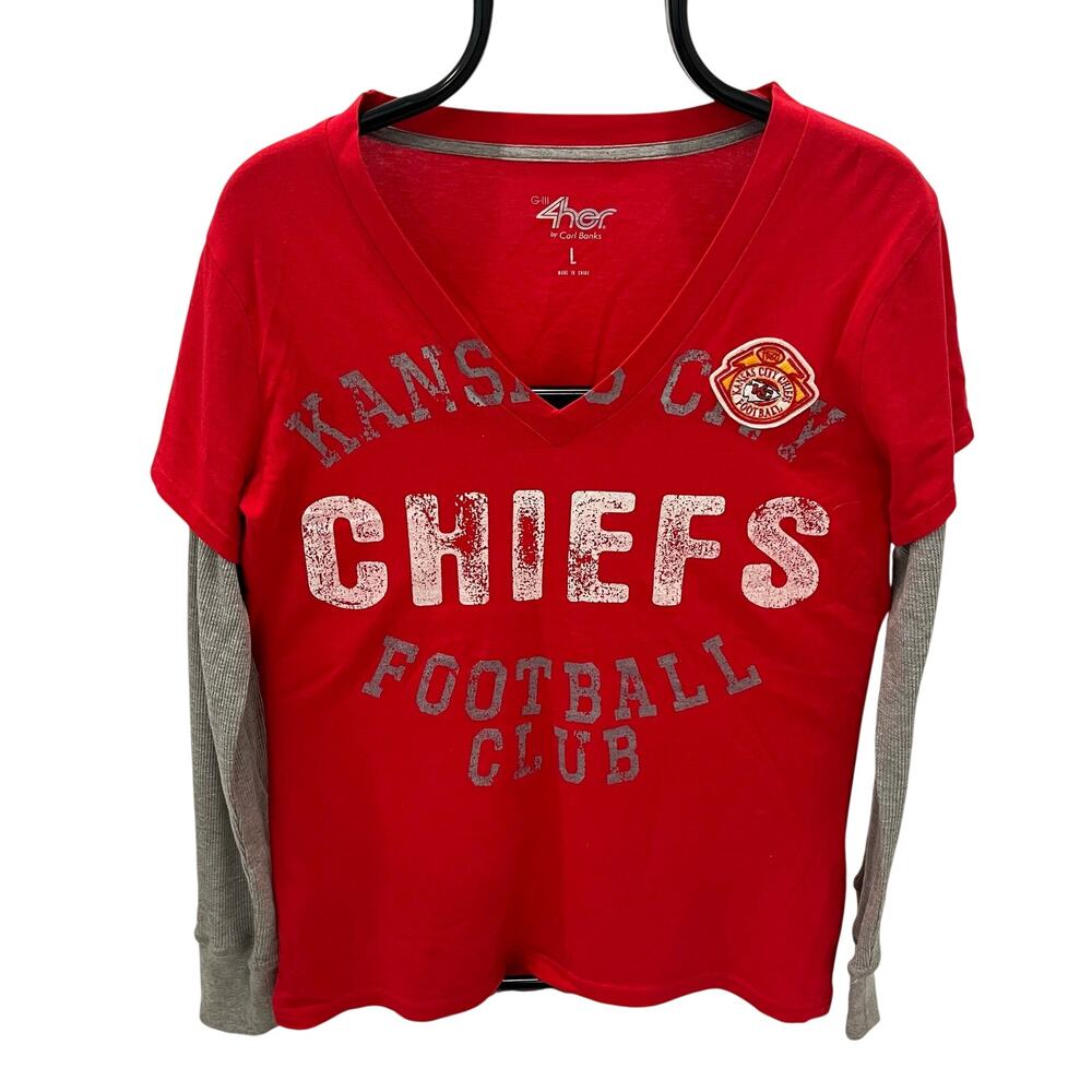Kansas City Chiefs Women's Size L Long Sleeve Layered V-Neck T-Shirt G-III